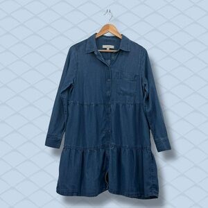 Loft Blue Tiered Lyocell Linen Denim Dress M